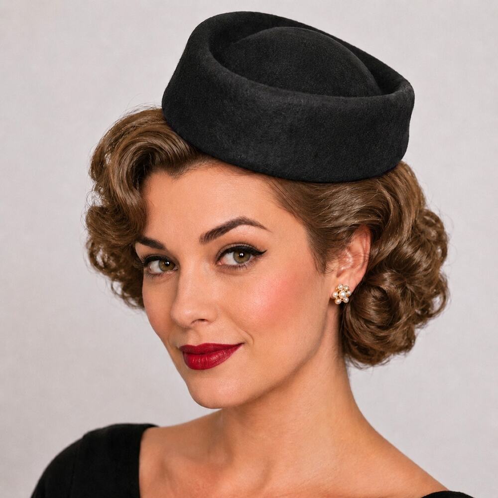 Black Stewardess Oval Pillbox Hat Retro Style for Party Wedding Church - Hey Viv